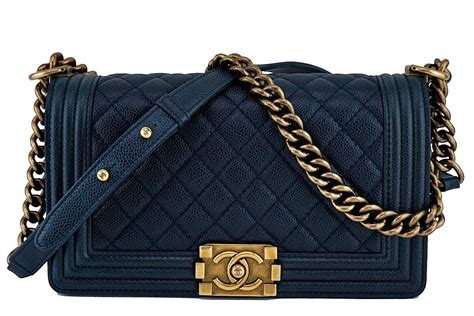 chanel boy bag navy blue caviar